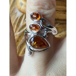 Natural Baltic Amber Sterling Silver Ring Size 6.75